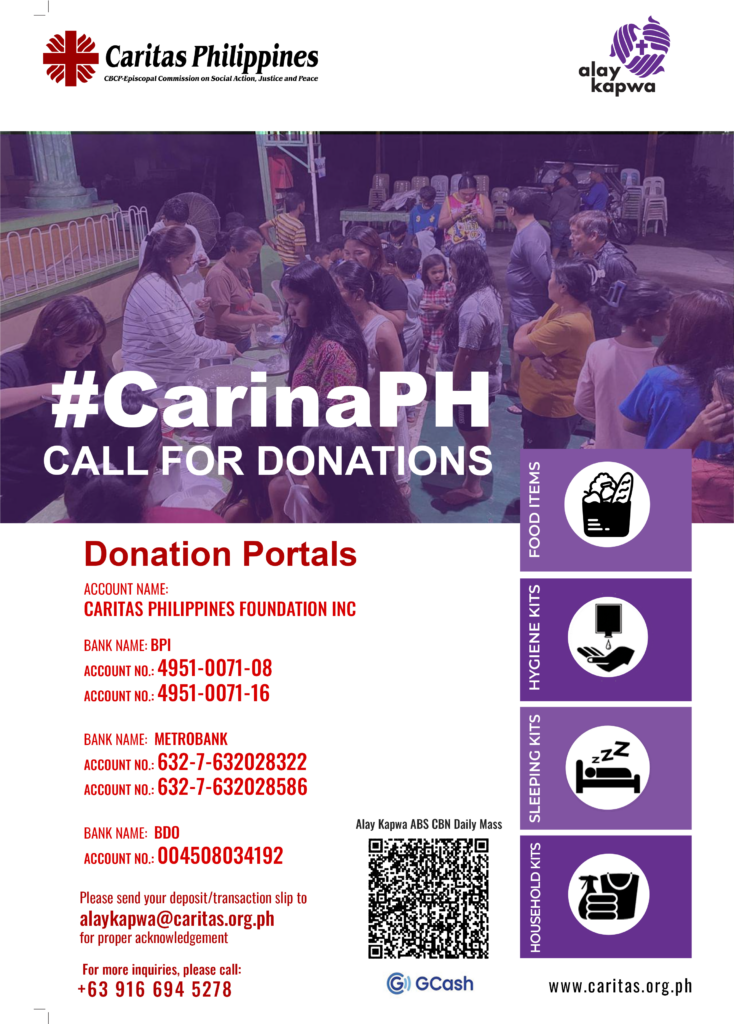 call for donations typhoon carina